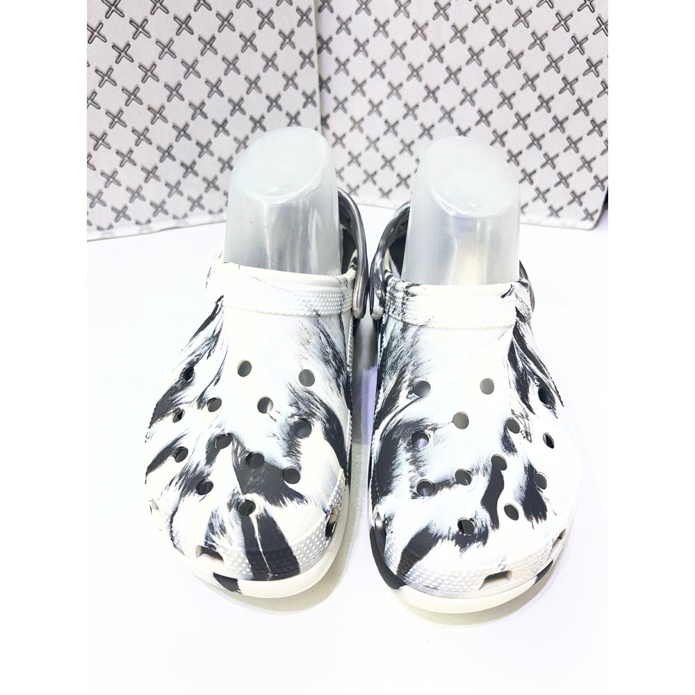 Crocs Classic Marbled Clogs Black White Swirl Platform Slip On Shoes Womens 10
